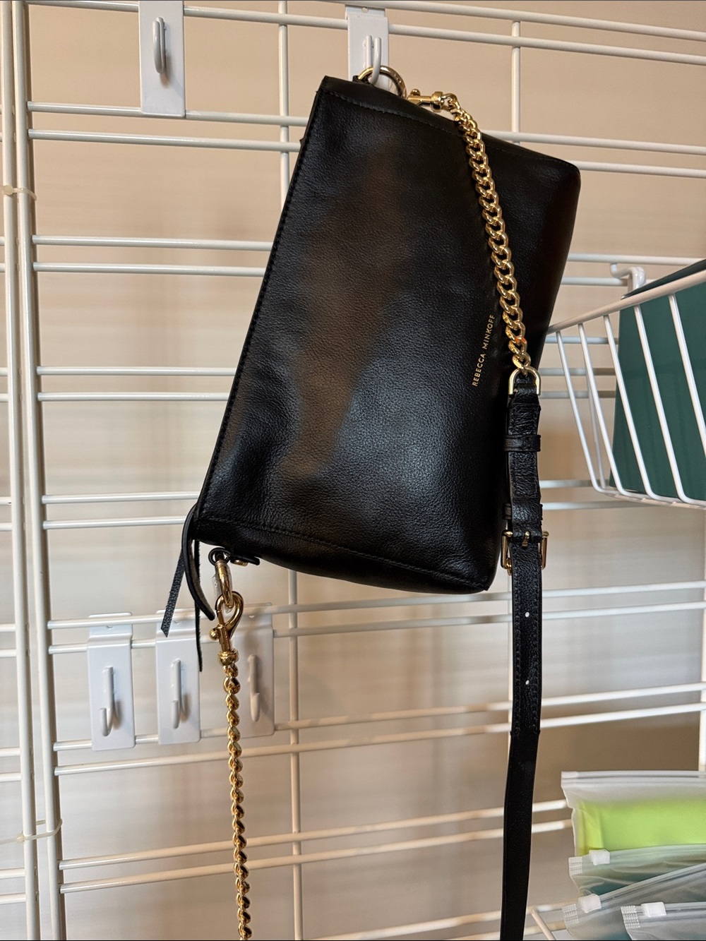 Rebecca Minkoff Black Leather Crossbody with Gold Chain Strap